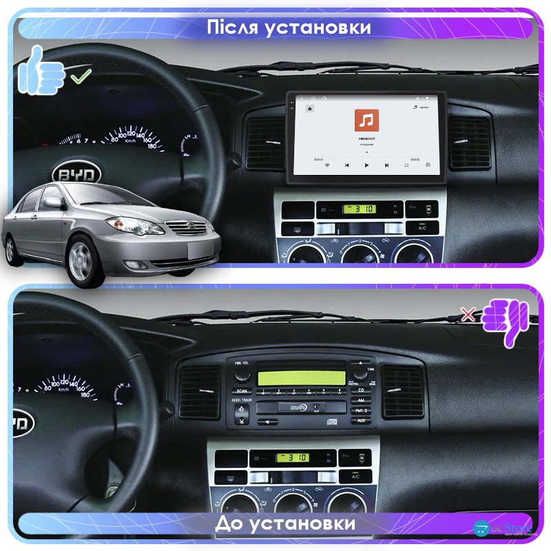 Штатная магнитола Lesko для BYD F3 I 2005-2013 экран 9" 4/64 QLED CarPlay 4G Wi-Fi GPS 360 Prime