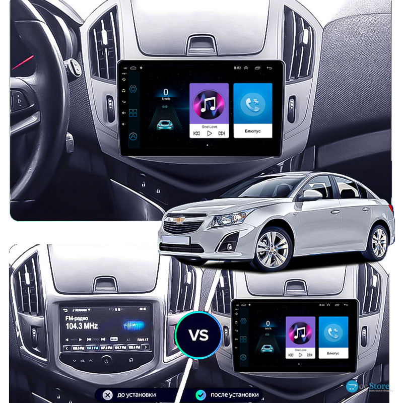 Штатная магнитола Lesko для Chevrolet Cruze I Рестайлинг 2012-2016 экран 9" 2/32Gb Wi-Fi GPS Base