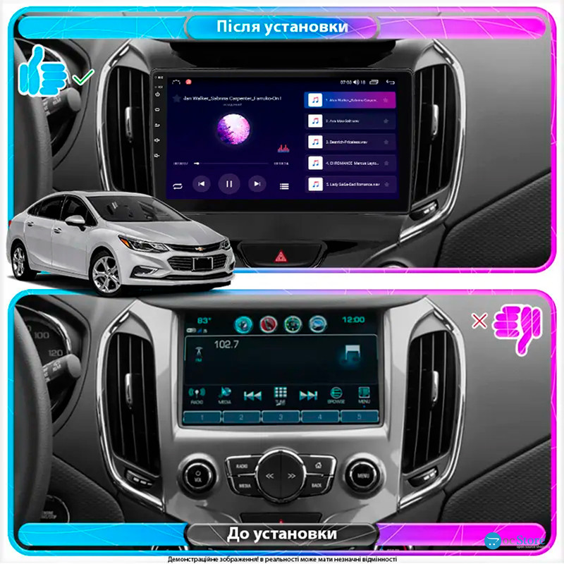 Штатная магнитола Lesko для Chevrolet Cruze II 2015-н.в. экран 9" 4/64Gb CarPlay 4G Wi-Fi GPS Prime