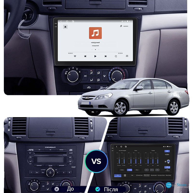 Штатная магнитола Lesko для Chevrolet Epica V250 Рестайлинг 2009-2012 экран 9" 4/64 QLED CarPlay 4G Wi-Fi GPS 360 Prime