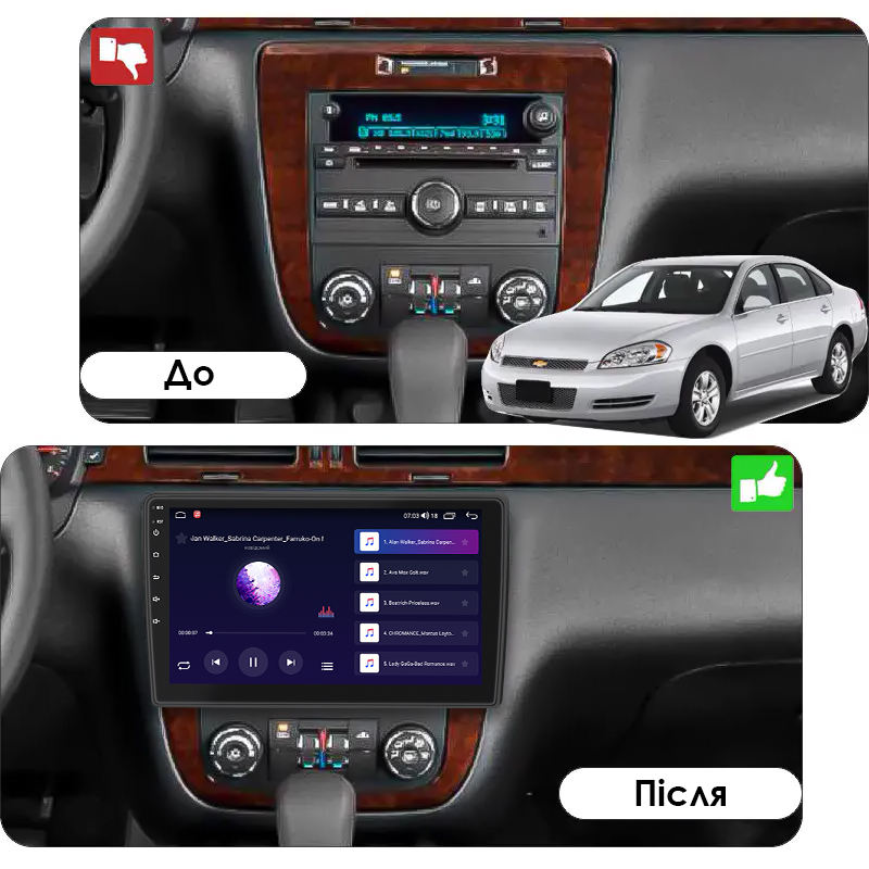 Штатная магнитола Lesko для Chevrolet Impala IX 2006-2016 экран 10" 4/64Gb CarPlay 4G Wi-Fi GPS Prime