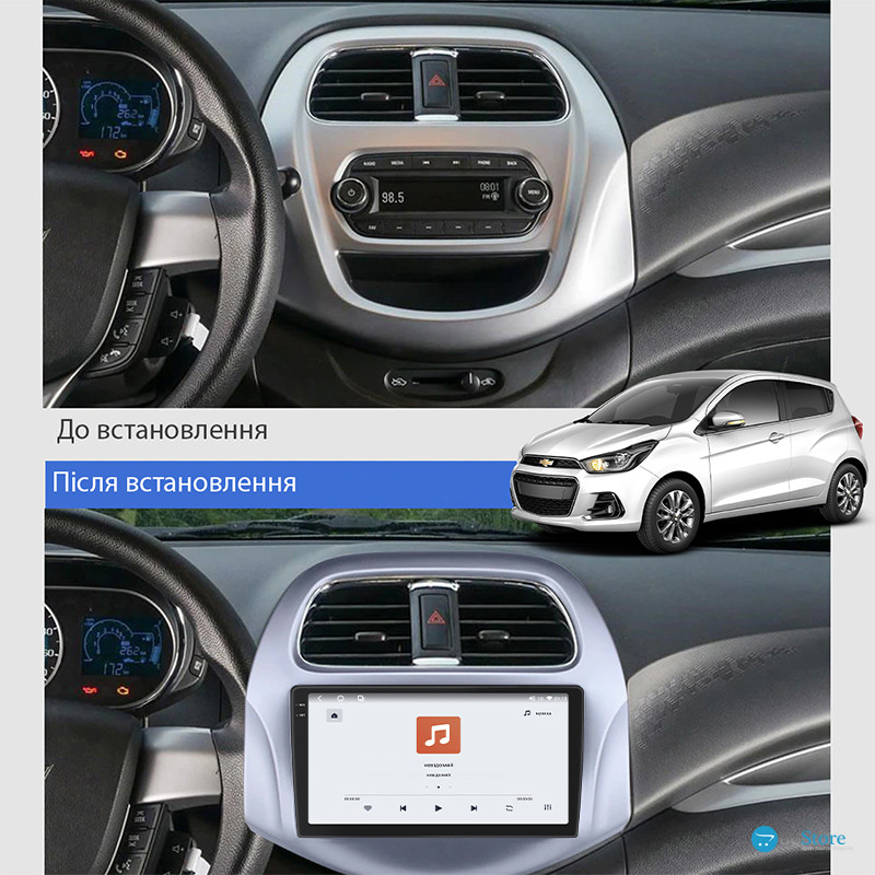 Штатная магнитола Lesko для Chevrolet Spark III (M300) Рестайлинг 2020-н.в. экран 9" 4/64 QLED CarPlay 4G Wi-Fi GPS 360 Prime