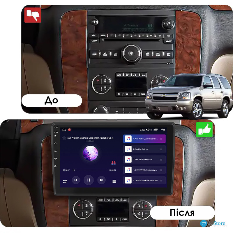 Штатная магнитола Lesko для Chevrolet Tahoe III 2006-2014 экран 10" 2/32Gb CarPlay 4G Wi-Fi GPS Prime