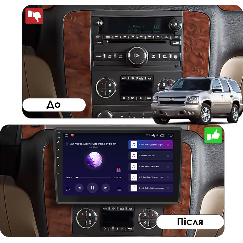 Штатная магнитола Lesko для Chevrolet Tahoe III 2006-2014 экран 10" 2/32Gb CarPlay 4G Wi-Fi GPS Prime