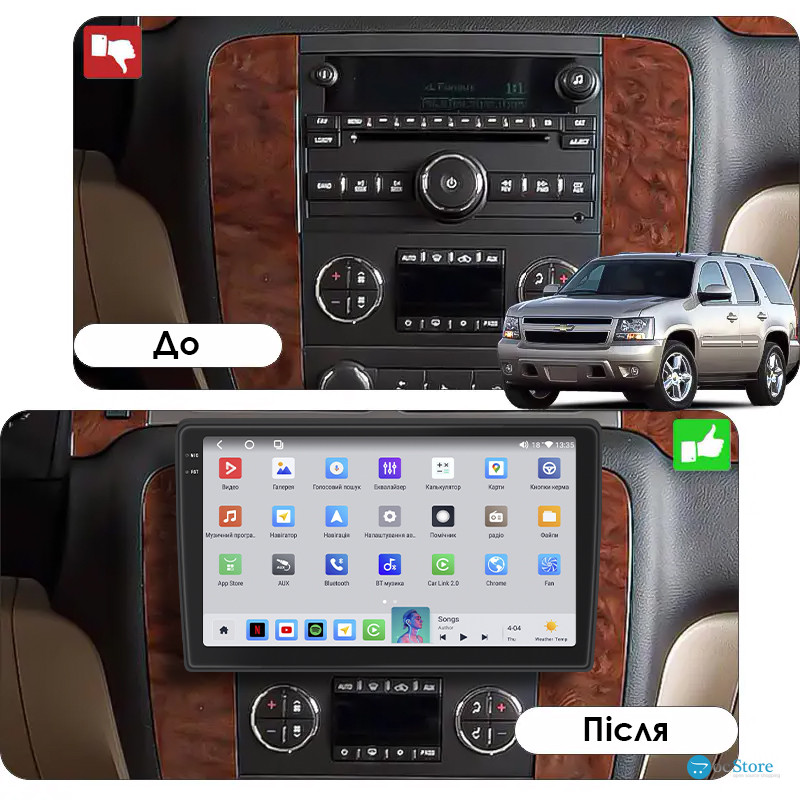 Штатная магнитола Lesko для Chevrolet Tahoe III 2006-2014 экран 10" 4/64 QLED CarPlay 4G Wi-Fi GPS 360 Prime