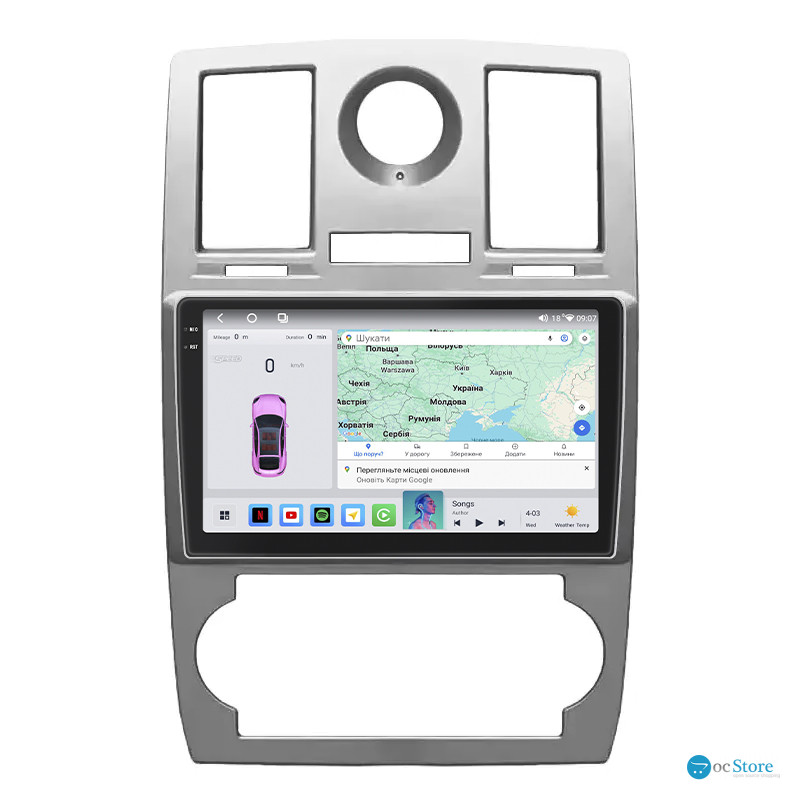 Штатная магнитола Lesko для Chrysler 300C I 2004-2011 экран 9" 4/64 QLED CarPlay 4G Wi-Fi GPS 360 Prime