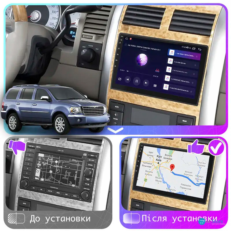 Штатная магнитола Lesko для Chrysler Aspen  2006-2008 экран 9" 2/32Gb Wi-Fi GPS Base