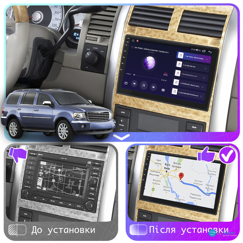 Штатная магнитола Lesko для Chrysler Aspen  2006-2008 экран 9" 6/128Gb 4G Wi-Fi GPS Top