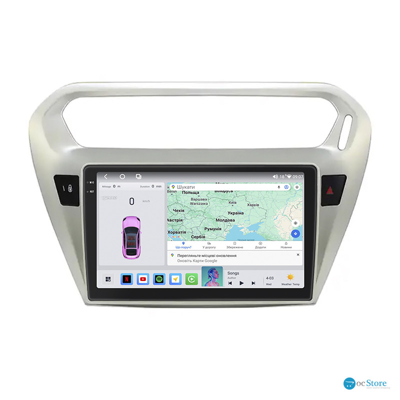 Штатная магнитола Lesko для Citroen C-Elysee I 2012-2016 экран 9" 4/64 QLED CarPlay 4G Wi-Fi GPS 360 Prime