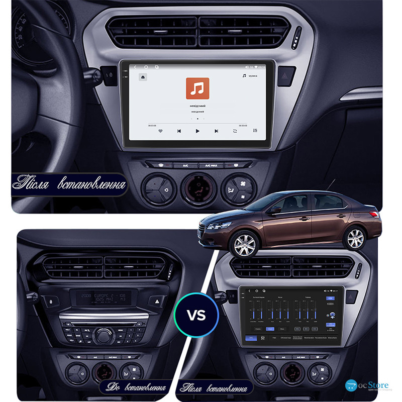 Штатная магнитола Lesko для Citroen C-Elysee I 2012-2016 экран 9" 4/64 QLED CarPlay 4G Wi-Fi GPS 360 Prime
