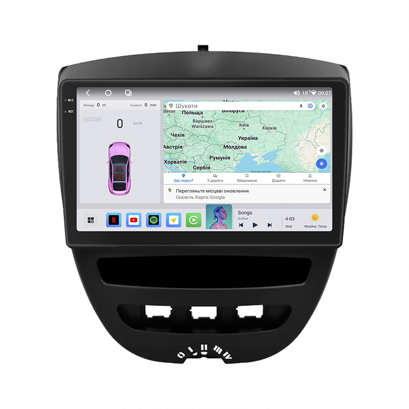 Штатная магнитола Lesko для Citroen C1 I 2005-2008 экран 10" 4/64 QLED CarPlay 4G Wi-Fi GPS 360 Prime