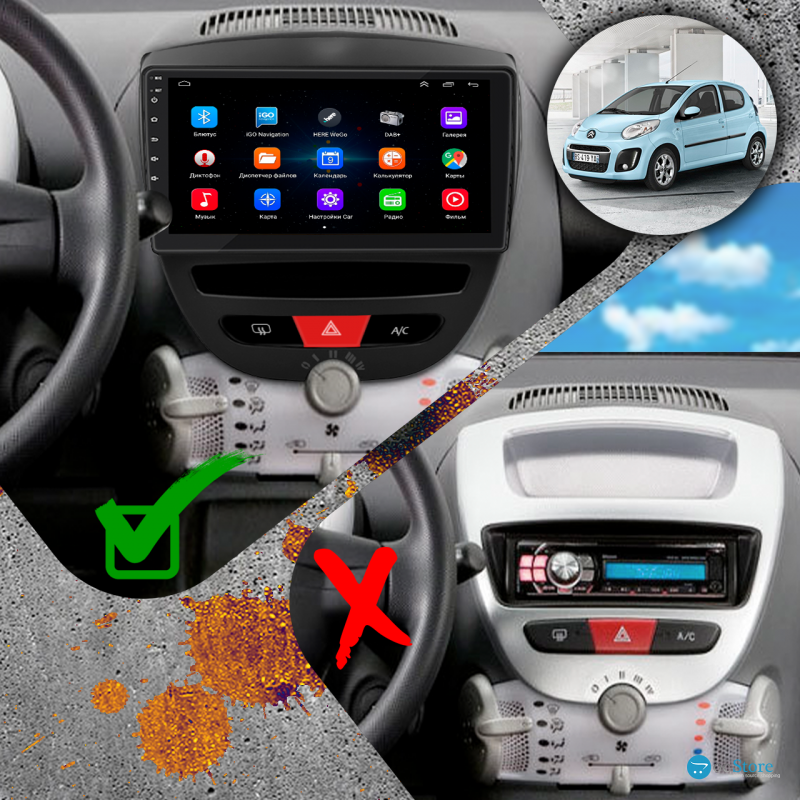 Штатная магнитола Lesko для Citroen C1 I Рестайлинг 2 2012-2014 экран 10" 1/16Gb Wi-Fi GPS Base