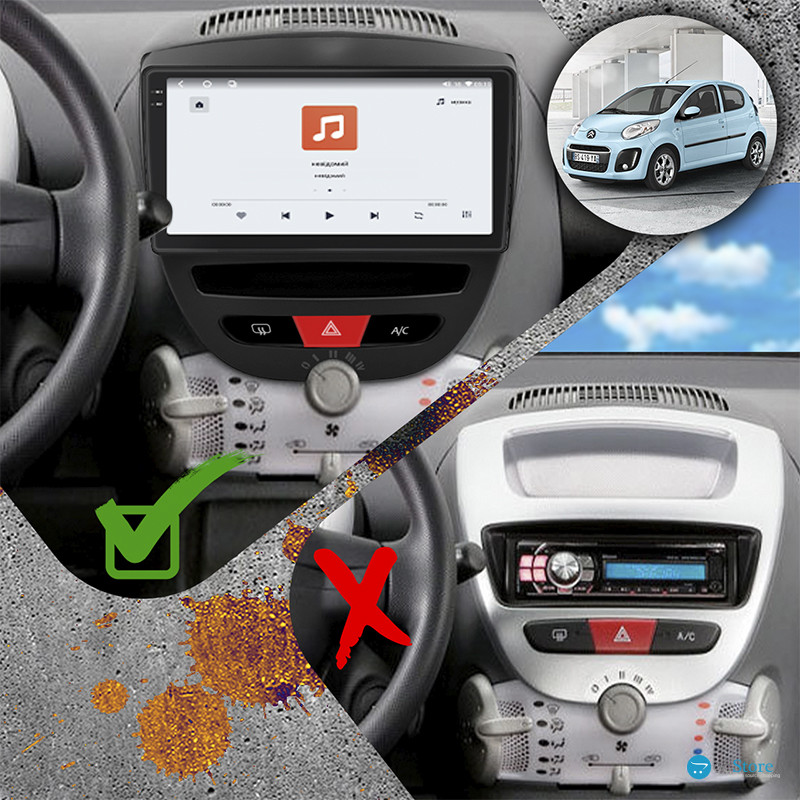 Штатная магнитола Lesko для Citroen C1 I Рестайлинг 2 2012-2014 экран 10" 4/64 QLED CarPlay 4G Wi-Fi GPS 360 Prime