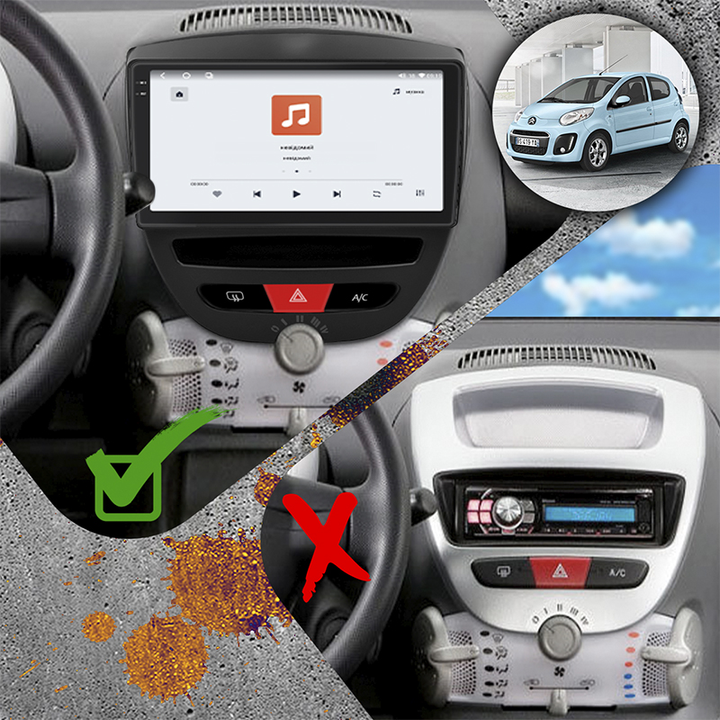 Штатная магнитола Lesko для Citroen C1 I Рестайлинг 2 2012-2014 экран 10" 4/64 QLED CarPlay 4G Wi-Fi GPS 360 Prime