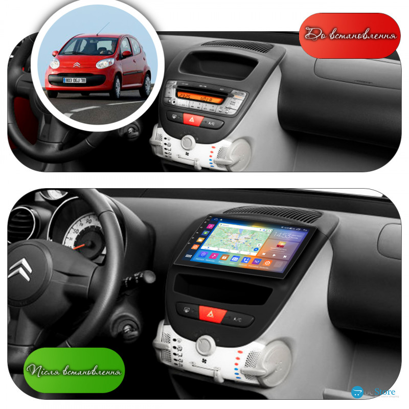 Штатная магнитола Lesko для Citroen C1 I Рестайлинг 2008-2012 экран 10" 4/64Gb CarPlay 4G Wi-Fi GPS Prime