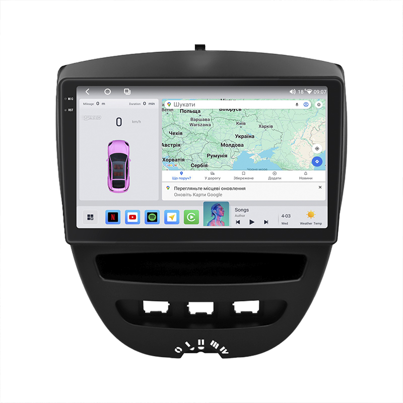 Штатная магнитола Lesko для Citroen C1 I Рестайлинг 2008-2012 экран 10" 4/64 QLED CarPlay 4G Wi-Fi GPS 360 Prime
