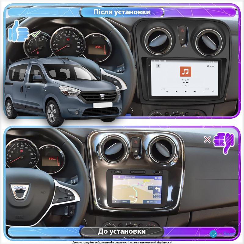 Штатная магнитола Lesko для Dacia Dokker I 2012-2017 экран 9" 4/64 QLED CarPlay 4G Wi-Fi GPS 360 Prime
