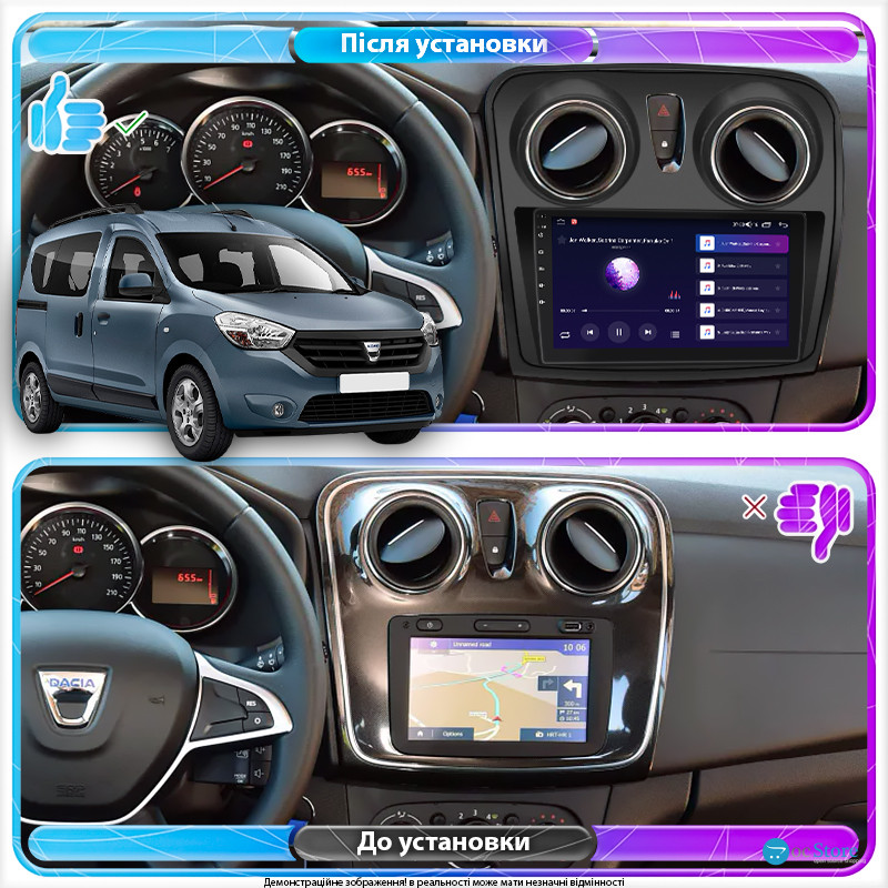 Штатная магнитола Lesko для Dacia Dokker I 2012-2017 экран 9" 6/128Gb 4G Wi-Fi GPS Top