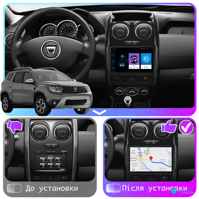 Штатная магнитола Lesko для Dacia Duster II 2017-2021 экран 9" 1/16Gb Wi-Fi GPS Base