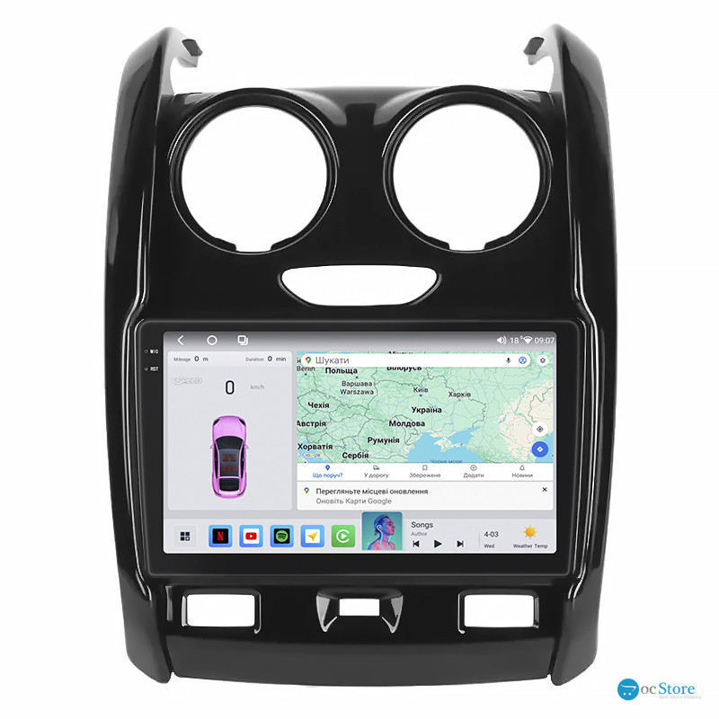 Штатная магнитола Lesko для Dacia Duster II 2017-2021 экран 9" 4/64 QLED CarPlay 4G Wi-Fi GPS 360 Prime