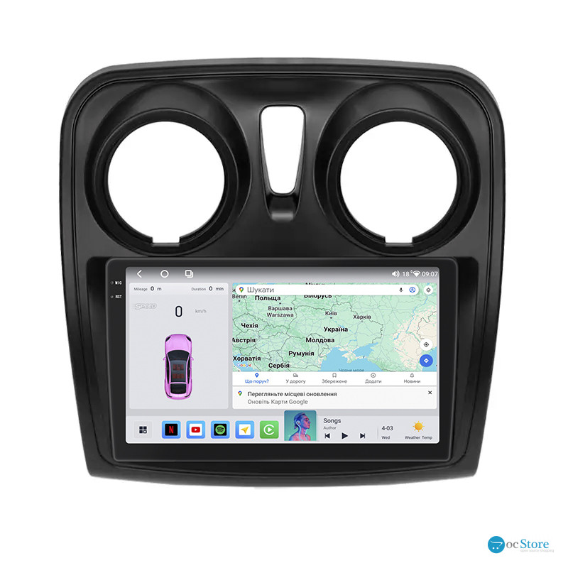 Штатная магнитола Lesko для Dacia Lodgy  2012-2017 экран 9" 4/64 QLED CarPlay 4G Wi-Fi GPS 360 Prime