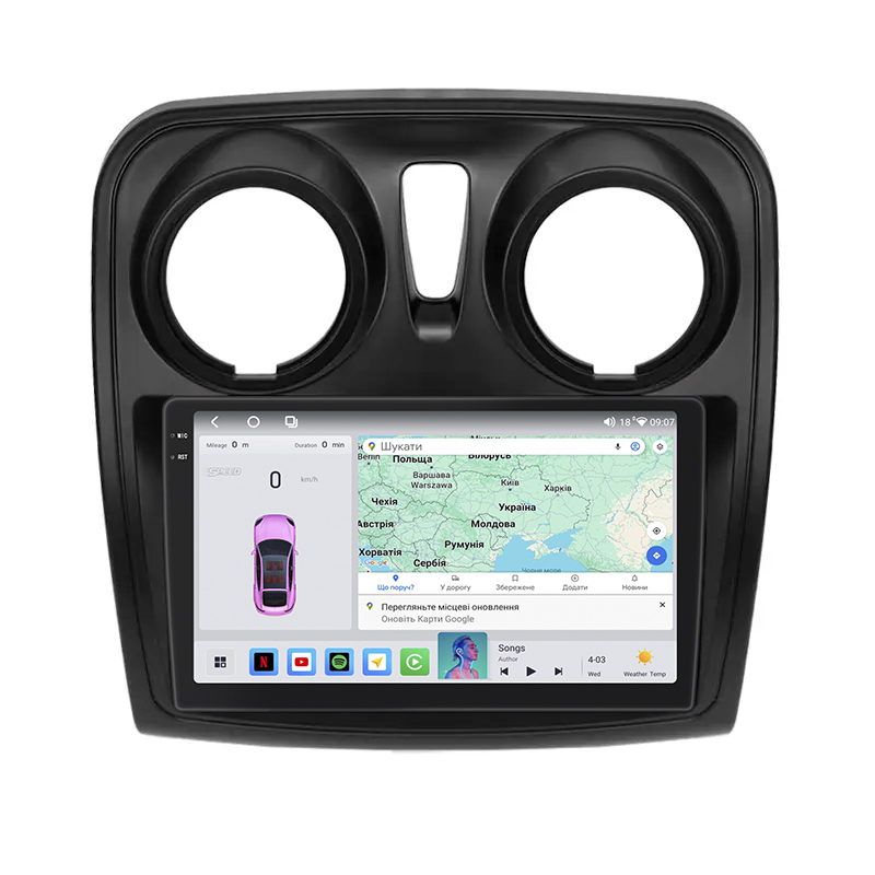 Штатная магнитола Lesko для Dacia Lodgy  2012-2017 экран 9" 4/64 QLED CarPlay 4G Wi-Fi GPS 360 Prime