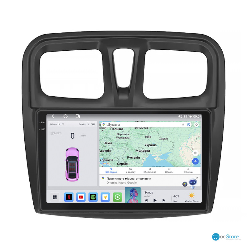Штатная магнитола Lesko для Dacia Logan II 2012-2016 экран 9" 4/64 QLED CarPlay 4G Wi-Fi GPS 360 Prime
