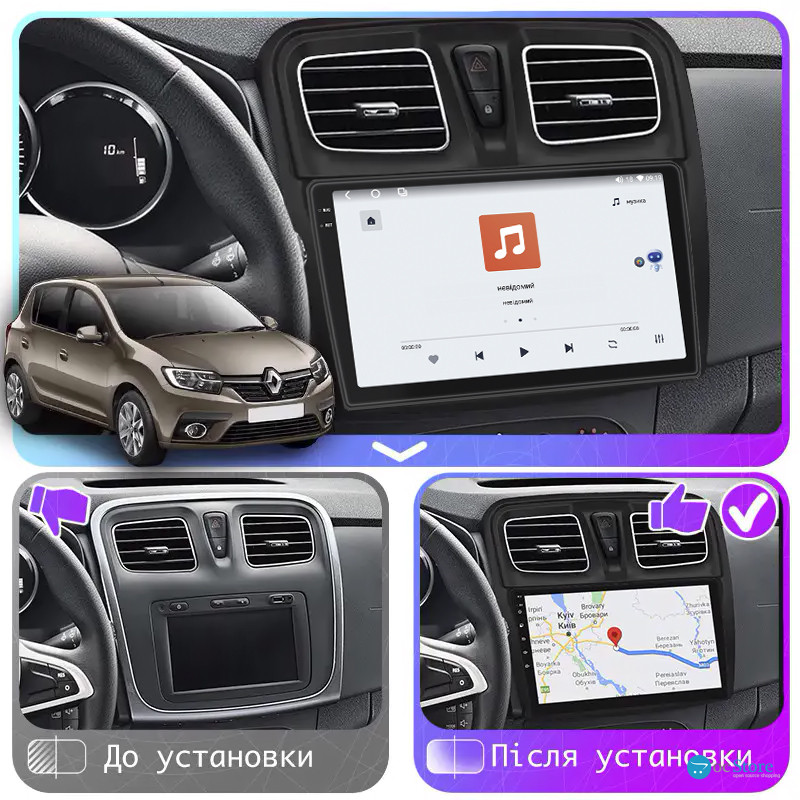 Штатная магнитола Lesko для Dacia Logan II 2012-2016 экран 9" 4/64 QLED CarPlay 4G Wi-Fi GPS 360 Prime