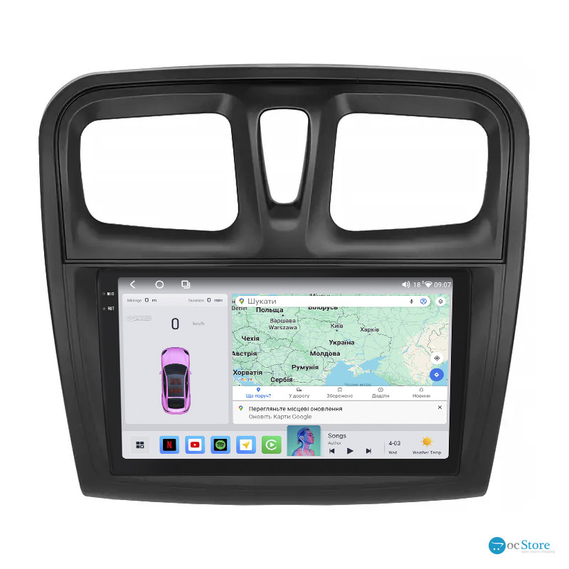 Штатная магнитола Lesko для Dacia Logan II Рестайлинг 2016-2020 экран 9" 4/64 QLED CarPlay 4G Wi-Fi GPS 360 Prime