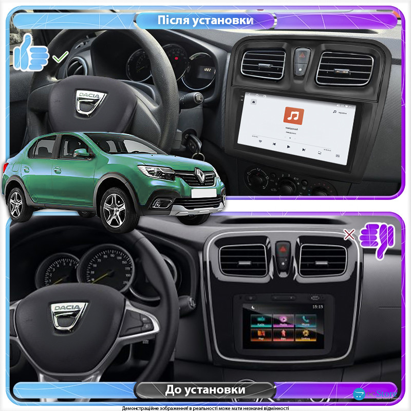 Штатная магнитола Lesko для Dacia Logan II Рестайлинг 2016-2020 экран 9" 4/64 QLED CarPlay 4G Wi-Fi GPS 360 Prime