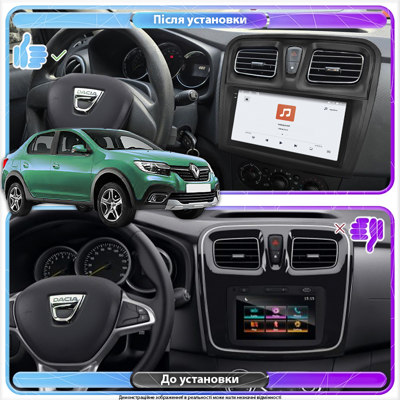 Штатная магнитола Lesko для Dacia Logan II Рестайлинг 2016-2020 экран 9" 4/64 QLED CarPlay 4G Wi-Fi GPS 360 Prime