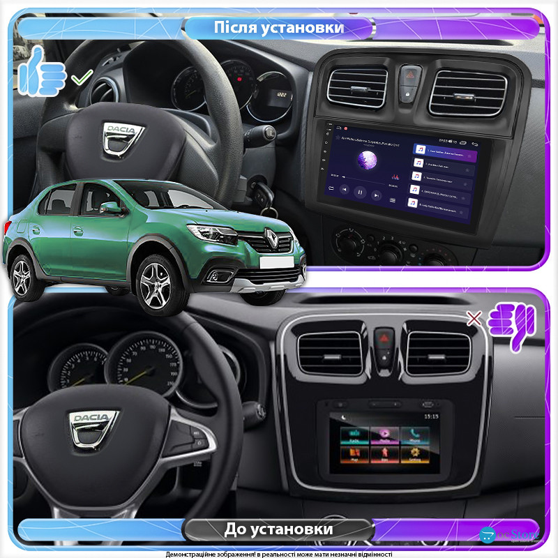 Штатная магнитола Lesko для Dacia Logan II Рестайлинг 2016-2020 экран 9" 2/32Gb 4G Wi-Fi GPS Top