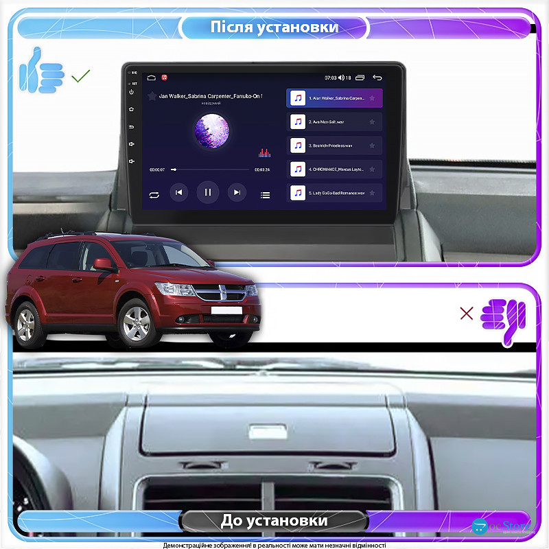 Штатная магнитола Lesko для Dodge Journey I 2007-2011 экран 9" 2/32Gb CarPlay 4G Wi-Fi GPS Prime
