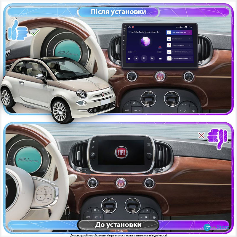 Штатная магнитола Lesko для Fiat 500 II Рестайлинг 2015-н.в. экран 9" 2/32Gb 4G Wi-Fi GPS Top
