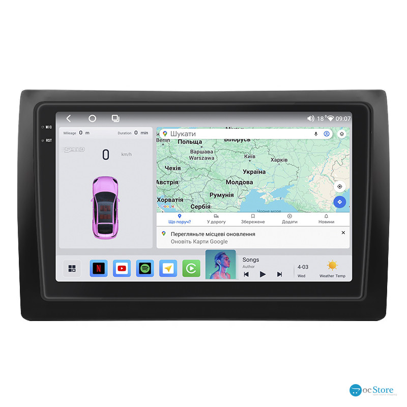Штатная магнитола Lesko для Fiat Stilo  2001-2007 экран 9" 4/64 QLED CarPlay 4G Wi-Fi GPS 360 Prime
