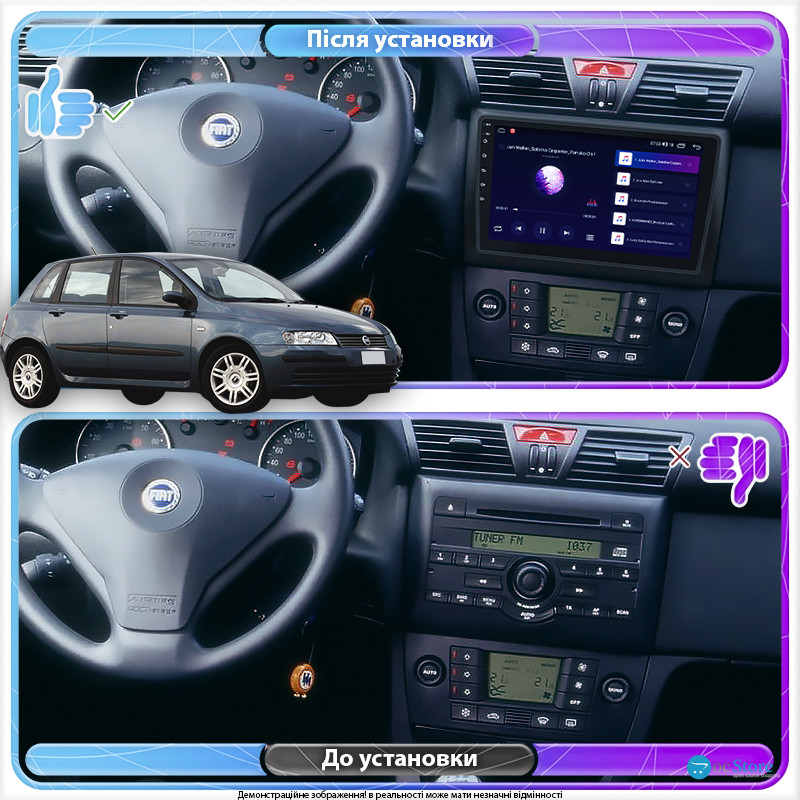 Штатная магнитола Lesko для Fiat Stilo  2001-2007 экран 9" 2/32Gb 4G Wi-Fi GPS Top
