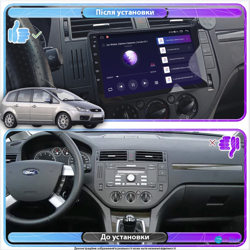 Штатная магнитола Lesko для Ford C-MAX I 2003-2007 экран 9" 2/32Gb Wi-Fi GPS Base