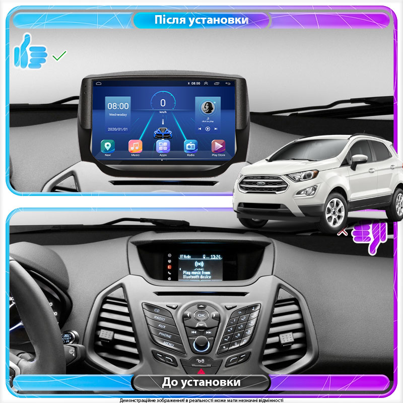 Штатная магнитола Lesko для Ford EcoSport I 2014-2018 экран 9" 4/64Gb 4G Wi-Fi GPS Top