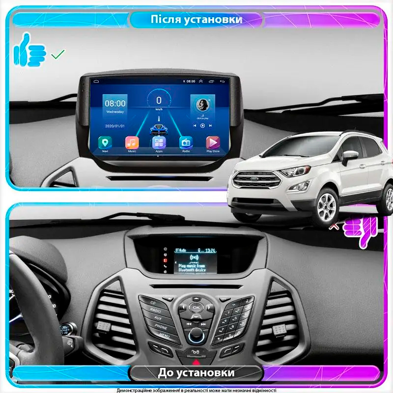 Штатная магнитола Lesko для Ford EcoSport I 2014-2018 экран 9" 6/128Gb 4G Wi-Fi GPS Top