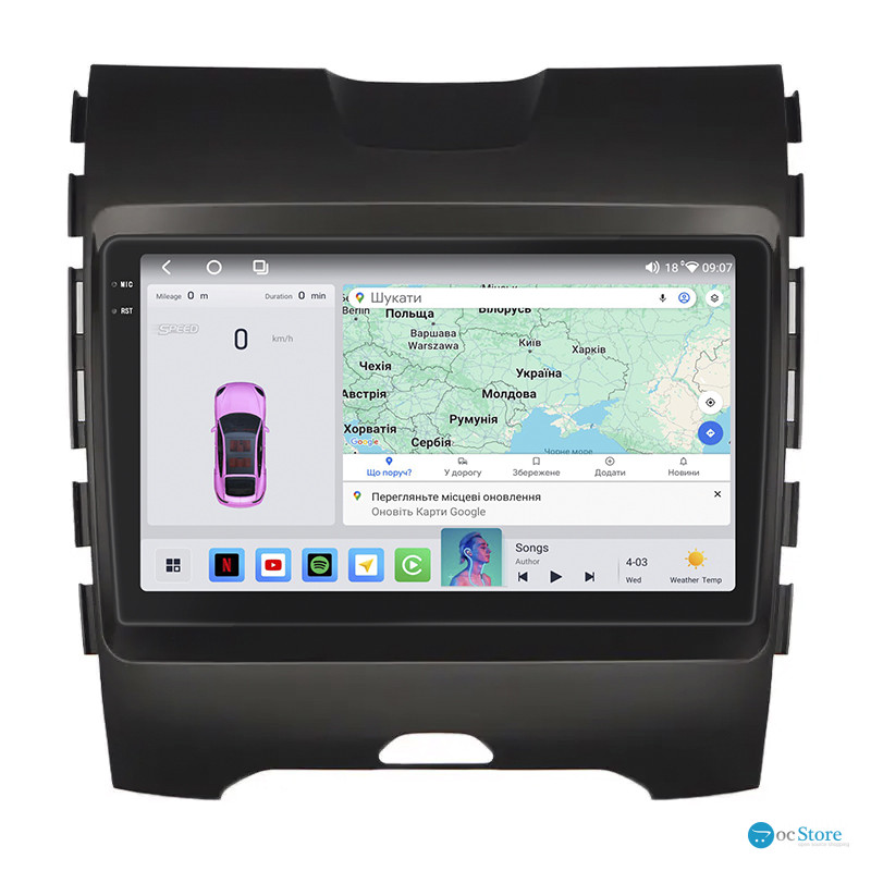Штатная магнитола Lesko для Ford Edge II 2015-2018 экран 9" 4/64 QLED CarPlay 4G Wi-Fi GPS 360 Prime