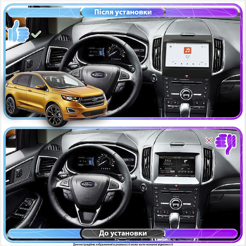 Штатная магнитола Lesko для Ford Edge II 2015-2018 экран 9" 4/64 QLED CarPlay 4G Wi-Fi GPS 360 Prime