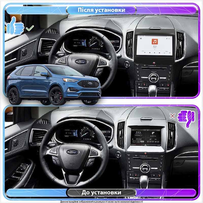 Штатная магнитола Lesko для Ford Edge II Рестайлинг 2018-н.в. экран 9" 4/64 QLED CarPlay 4G Wi-Fi GPS 360 Prime