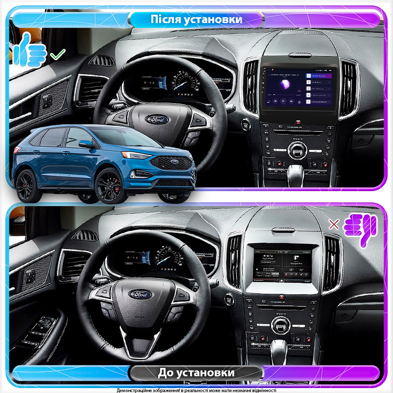 Штатная магнитола Lesko для Ford Edge II Рестайлинг 2018-н.в. экран 9" 4/64Gb 4G Wi-Fi GPS Top