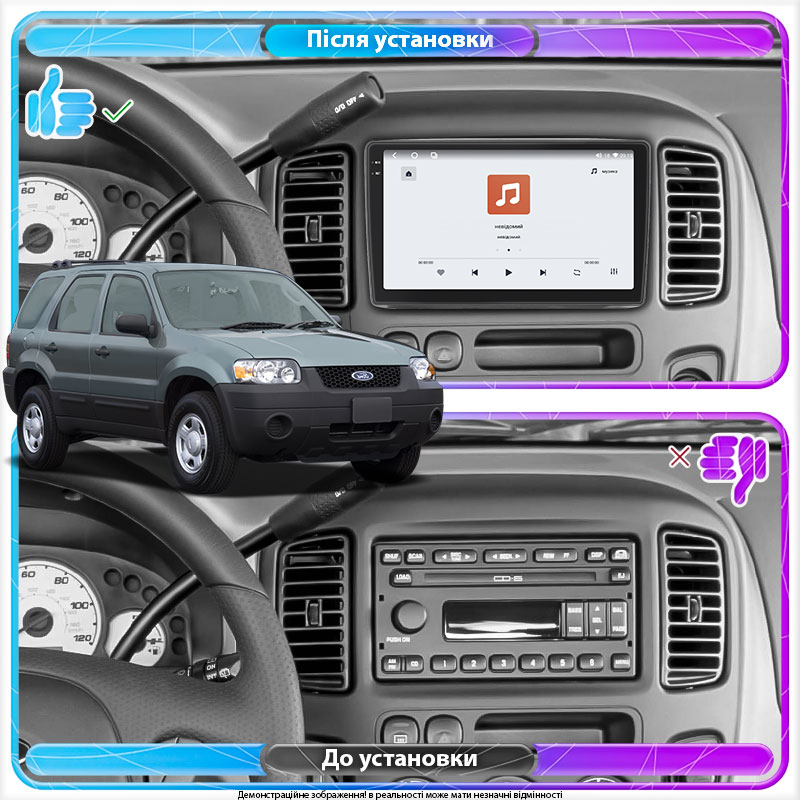 Штатная магнитола Lesko для Ford Escape I 2000-2004 экран 9" 4/64 QLED CarPlay 4G Wi-Fi GPS 360 Prime