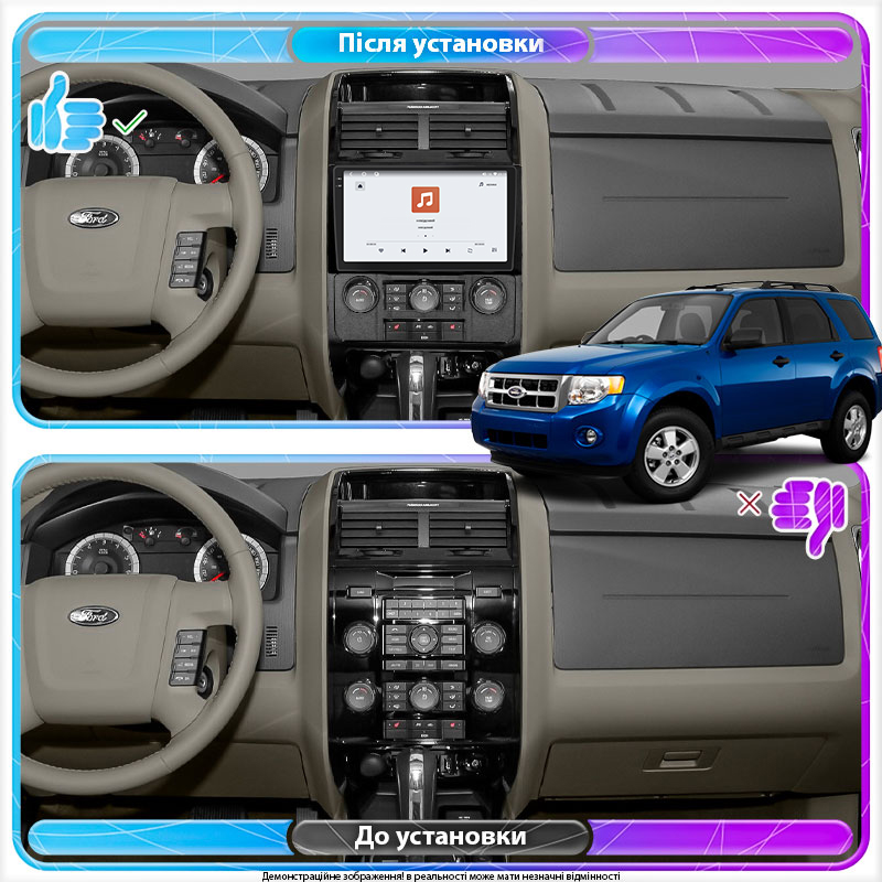 Штатная магнитола Lesko для Ford Escape I Рестайлинг 2 2007-2012 экран 9" 4/64 QLED CarPlay 4G Wi-Fi GPS 360 Prime