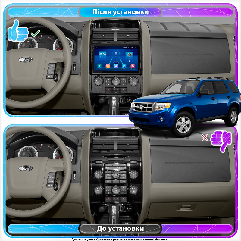 Штатная магнитола Lesko для Ford Escape I Рестайлинг 2 2007-2012 экран 9" 6/128Gb 4G Wi-Fi GPS Top