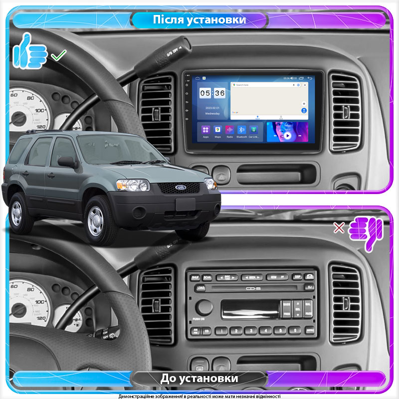 Штатная магнитола Lesko для Ford Escape I Рестайлинг 2004-2007 экран 9" 2/32Gb CarPlay 4G Wi-Fi GPS Prime