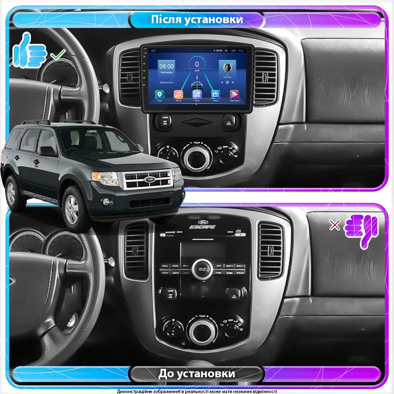 Штатная магнитола Lesko для Ford Escape II 2007-2012 экран 9" 2/32Gb Wi-Fi GPS Base