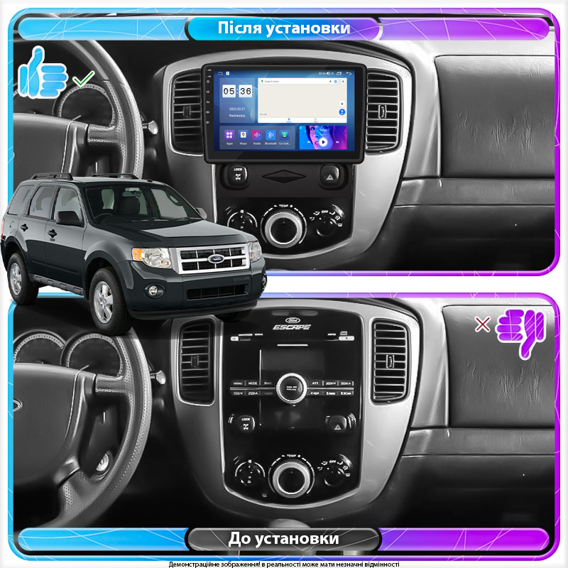 Штатная магнитола Lesko для Ford Escape II 2007-2012 экран 9" 4/64Gb CarPlay 4G Wi-Fi GPS Prime