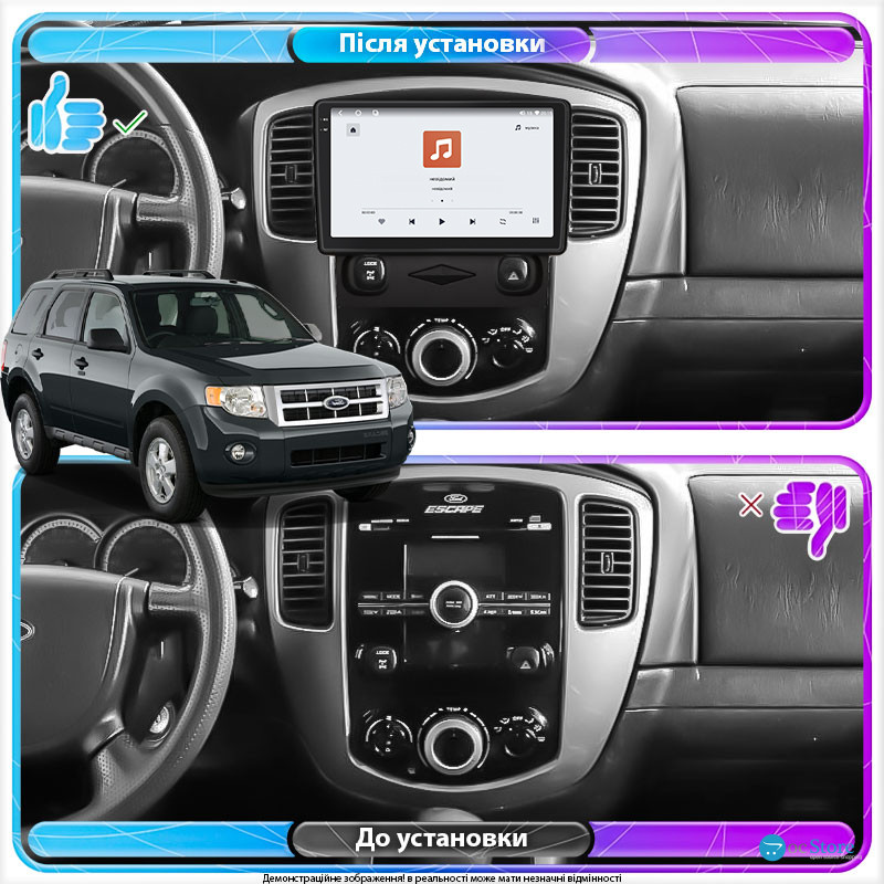 Штатная магнитола Lesko для Ford Escape II 2007-2012 экран 9" 4/64 QLED CarPlay 4G Wi-Fi GPS 360 Prime